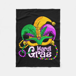 Mardi Gras Mask Feather Jester Fleece Blanket