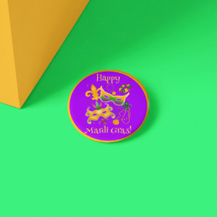 Mardi Gras Mask Fleur de Lis Beads King Cake Button