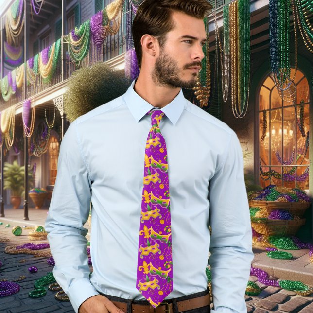 Mardi Gras Mask Fleur de Lis Beads King Cake Neck Tie (Creator Uploaded)