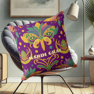 Mardi Gras Mask Fleur De Lis Purple Green Gold Throw Pillow