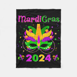 Mardi Gras Mask Fleur De Lys Beads Nola Carnival P Fleece Blanket