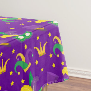 Mardi Gras Mask Green Gold Purple Clown Hat Crown  Tablecloth