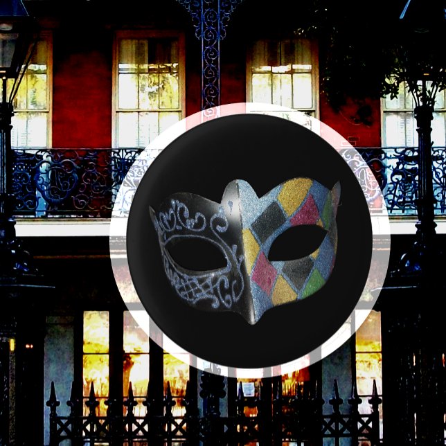 Mardi Gras Mask Harlequin, Scrollwork Pattern  Button (Creator Uploaded)