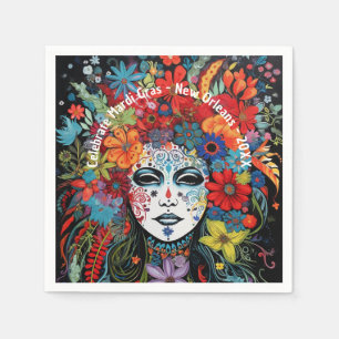 Mardi Gras Mask & Headdress Custom Text Party Napkins