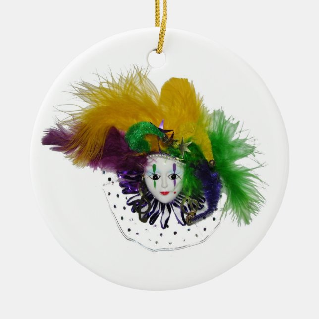 Mardi Gras Mask Jester Ceramic Ornament (Front)