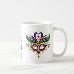 Mardi Gras Mask Mug, Purple, Green, Yellow Coffee Mug