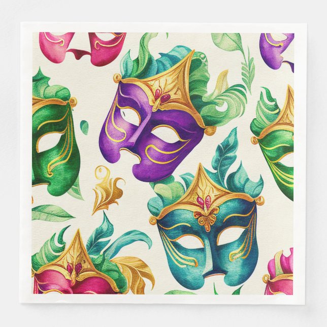 Mardi Gras Mask Paper Dinner Napkins (Front)
