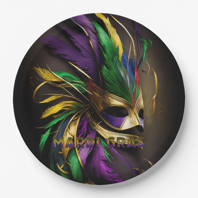 Mardi Gras Mask Paper Plates (Front)