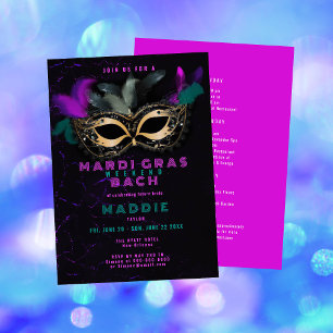 Mardi Gras Mask Pink Nola Bachelorette Weekend Invitation
