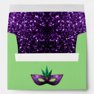 Mardi Gras Mask Purple  Gold Sparkle light green Envelope