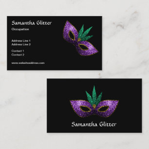 Mardi Gras Mask Purple Green Gold Sparkles Black Business Card