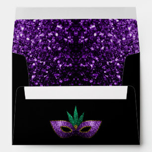 Mardi Gras Mask Purple Green Gold Sparkles black Envelope