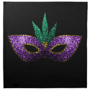Mardi Gras Mask Purple Green Gold Sparkles black Napkin