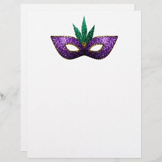 Mardi Gras Mask Purple Green Gold Sparkles paper (Front/Back)