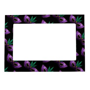 Mardi Gras Mask Purple Green Gold Sparkles pattern Magnetic Frame