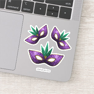 Mardi Gras Mask Purple Green Gold Sparkles Sticker