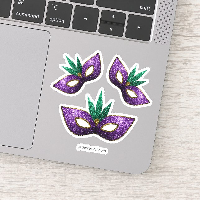 Mardi Gras Mask Purple Green Gold Sparkles Sticker (Detail)