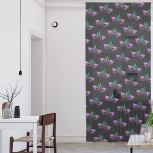 Mardi Gras Mask Purple Green Sparkle pattern black Sheer Curtains
