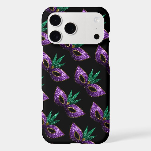 Mardi Gras Mask Purple Green Sparkles pattern iPhone Case (Back)
