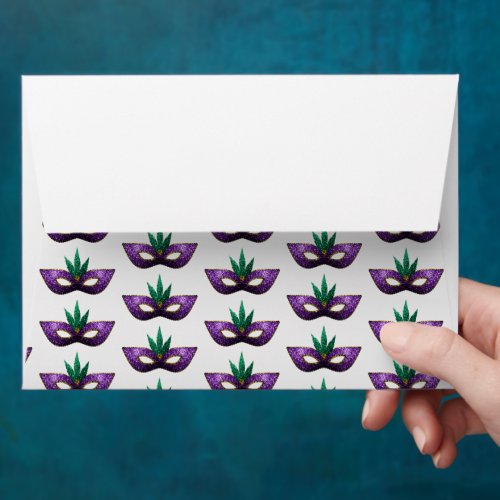 Mardi Gras Mask Purple Sparkles pattern white Envelope