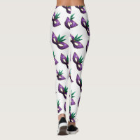 Mardi Gras Leggings Purple Mask Pattern - Mardi Gras Apparel