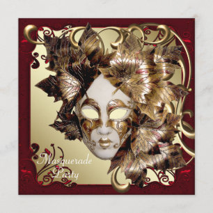 Mardi Gras Mask Red Black Gold Masquerade Party Invitation