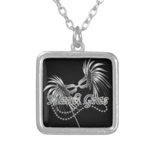 Mardi Gras Mask Silver Plated Necklace