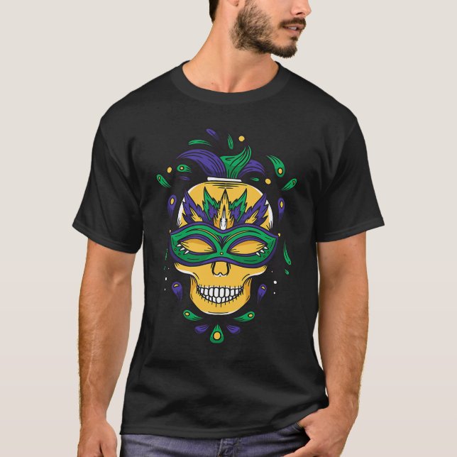 Mardi Gras Mask Skeleton Carnival Costume Festival T-Shirt (Front)