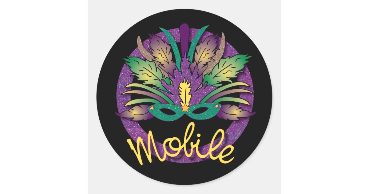 Mardi Gras Mask Sticker - Mobile, AL | Zazzle