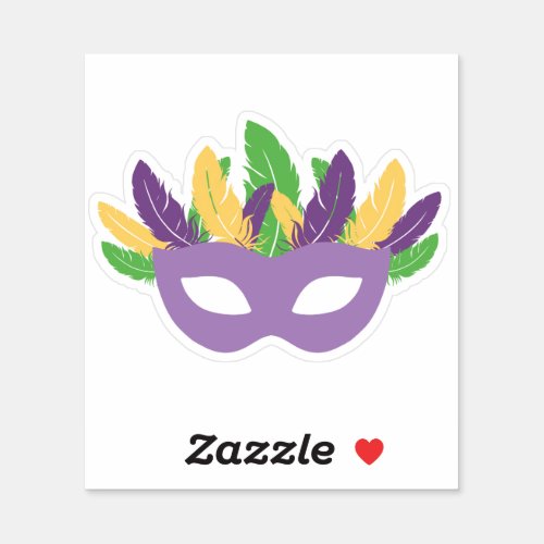 Mardi Gras Mask Sticker with Feathers