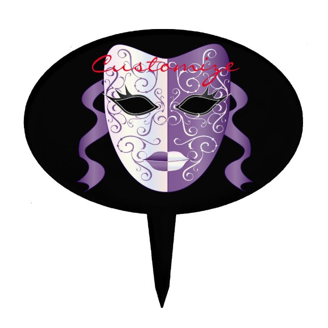 Mardi Gras Mask Thunder_Cove Cake Topper (Front)