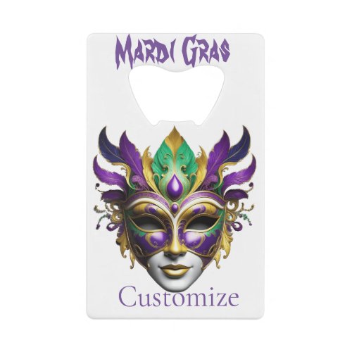 Mardi Gras Mask Thunder_Cove Credit Card Bottle Opener