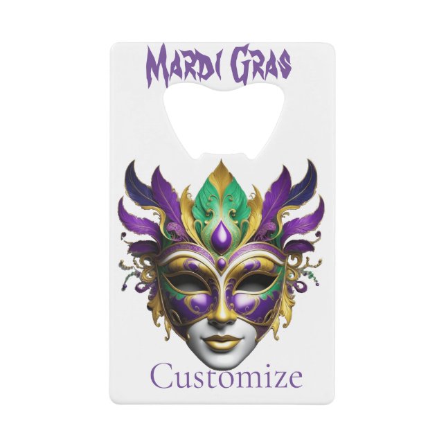 Mardi Gras Mask Thunder_Cove Credit Card Bottle Opener (Front)
