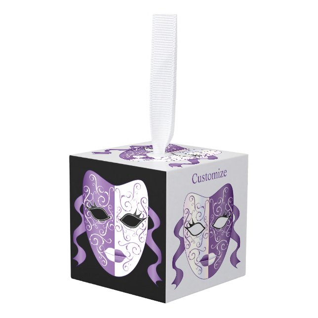 Mardi Gras Mask Thunder_Cove Cube Ornament (Front Angled)