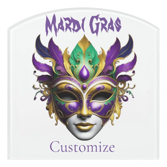 Mardi Gras Mask Thunder_Cove Door Sign (Contour Front)
