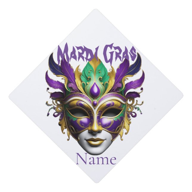 Mardi Gras Mask Thunder_Cove Graduation Cap Topper (Front)