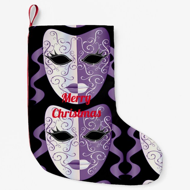 Mardi Gras Mask Thunder_Cove Small Christmas Stocking (Front)