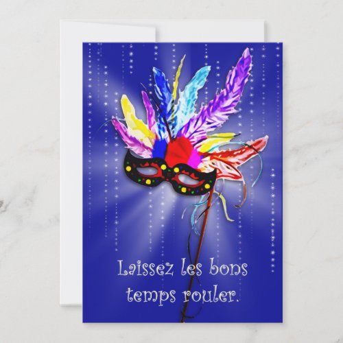 Mardi Gras Mask with Feathers Invitation