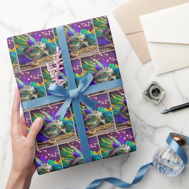 Mardi Gras Mask With Feathers Wrapping Paper (Gifting)