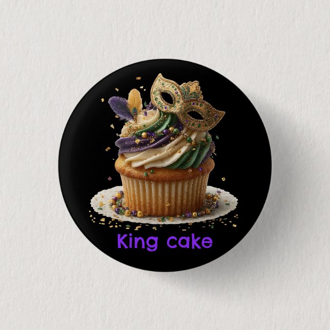 Mardi Gras Masked Cupcake Celebration Button (Front)
