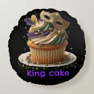 Mardi Gras Masked Cupcake Celebration Round Pillow