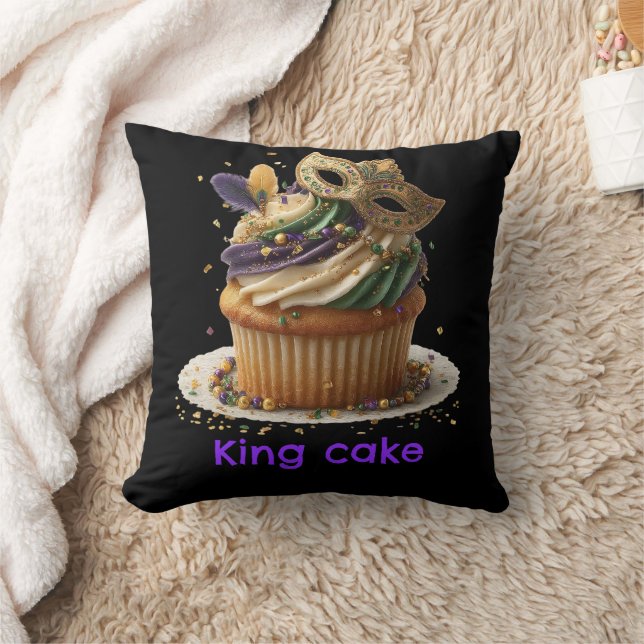 Mardi Gras Masked Cupcake Celebration Throw Pillow (Blanket)