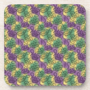 Mardi Gras Masks and Beads Doodle Art Style Beverage Coaster