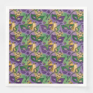 Mardi Gras Masks and Beads Purple Green Yellow Paper Dinner Napkins