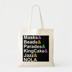 mardi gras masks beads parades kingcake jazz nola tote bag