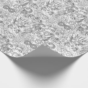 Mardi Gras Masks Black White Color Your Own Modern Wrapping Paper