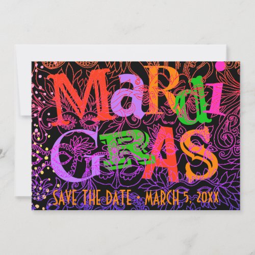 Mardi Gras Masks Colorful Typography Save the Date Invitation