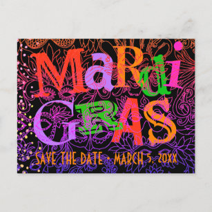 Mardi Gras Masks Colorful Typography Save the Date Invitation Postcard