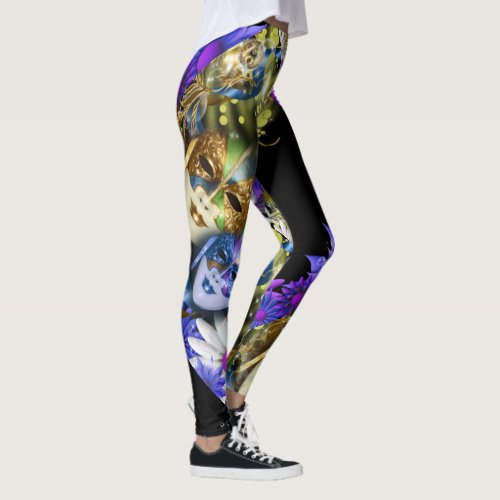 Mardi gras masks floral pattern diy leggings