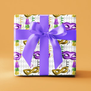 Mardi Gras Masks Green Purple Gold Yellow Wrapping Paper